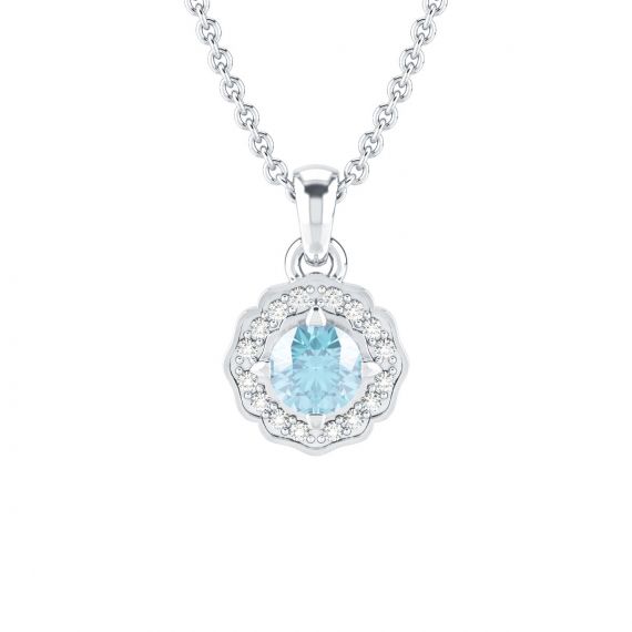 Pendentif Fleur Belle en Argent Aigue Marine et Diamant 1