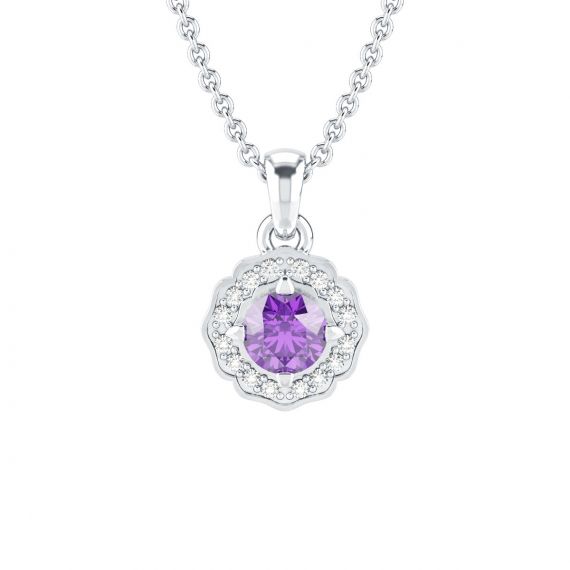 Pendentif Fleur Belle en Argent Améthyste et Diamant 1