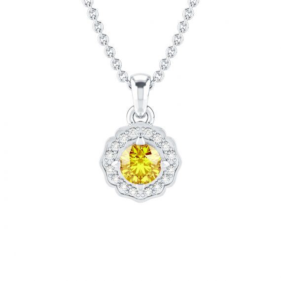 Pendentif Fleur Belle en Argent Citrine et Diamant 1