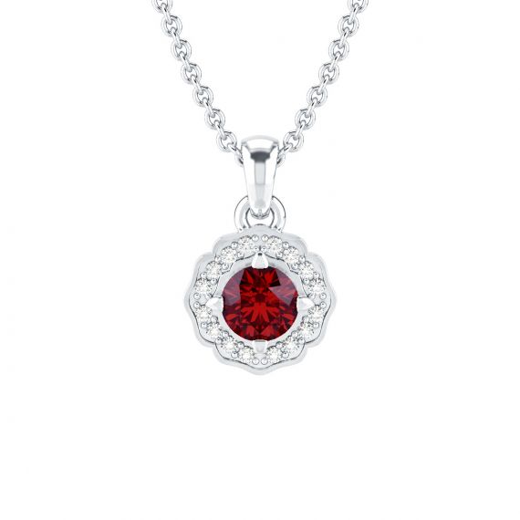 Pendentif Fleur Belle en Argent Grenat et Diamant 1