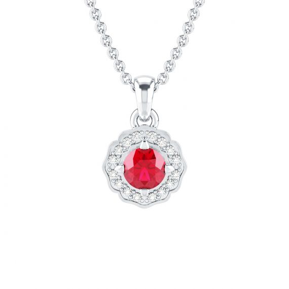 Pendentif Fleur Belle en Argent Rubis et Diamant 1