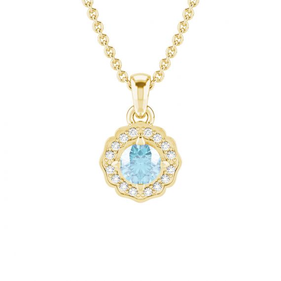 Pendentif Fleur Belle en Or Jaune 18 cts Aigue Marine et Diamant 1