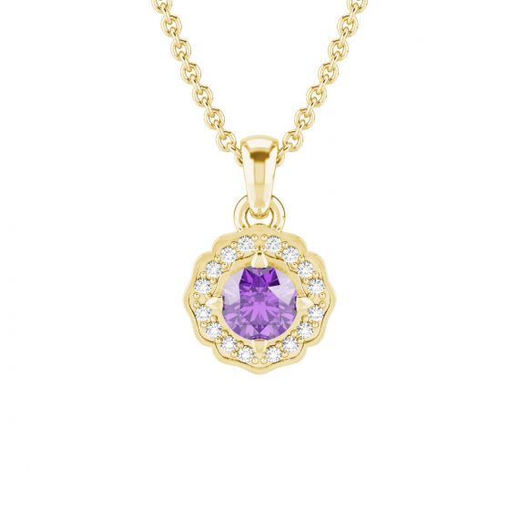 Pendentif Fleur Belle en Or Jaune 18 cts Améthyste et Diamant 1