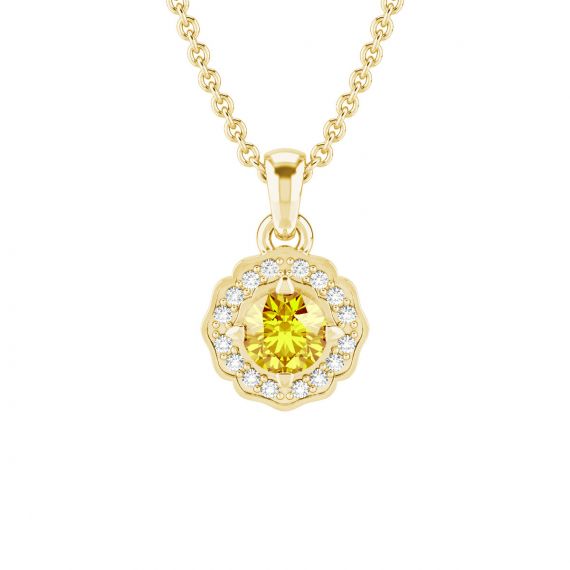 Pendentif Fleur Belle en Or Jaune 18 cts Citrine et Diamant 1