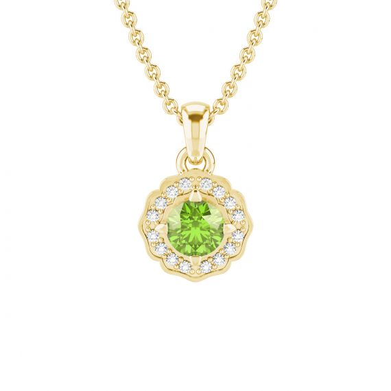 Pendentif Fleur Belle en Or Jaune 18 cts Peridot et Diamant 1