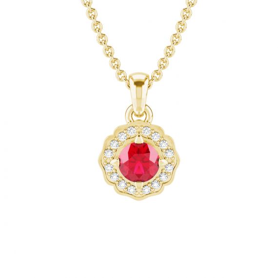 Pendentif Fleur Belle en Or Jaune 18 cts Rubis et Diamant 1