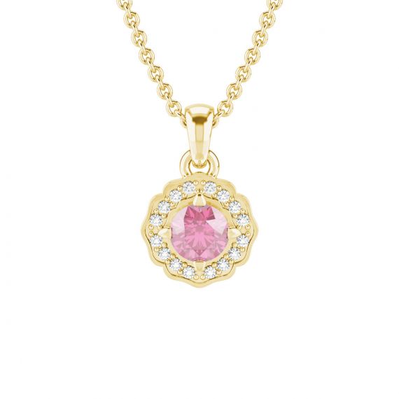 Pendentif Fleur Belle en Or Jaune 18 cts Tourmaline et Diamant 1