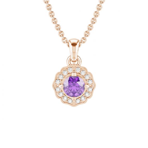 Pendentif Fleur Belle en Or Rose 18 cts Améthyste et Diamant 1