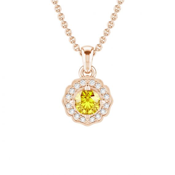 Pendentif Fleur Belle en Or Rose 18 cts Citrine et Diamant 1