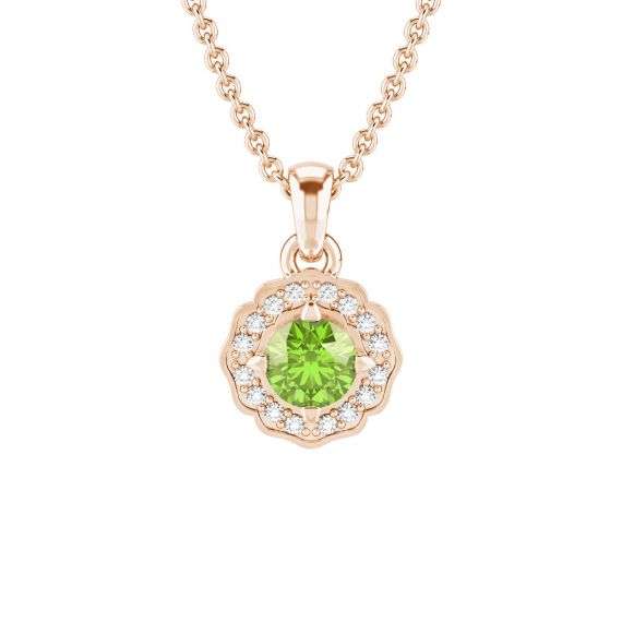 Pendentif Fleur Belle en Or Rose 18 cts Peridot et Diamant 1