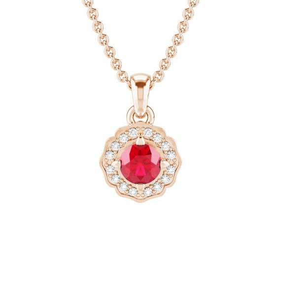 Pendentif Fleur Belle en Or Rose 18 cts Rubis et Diamant 1