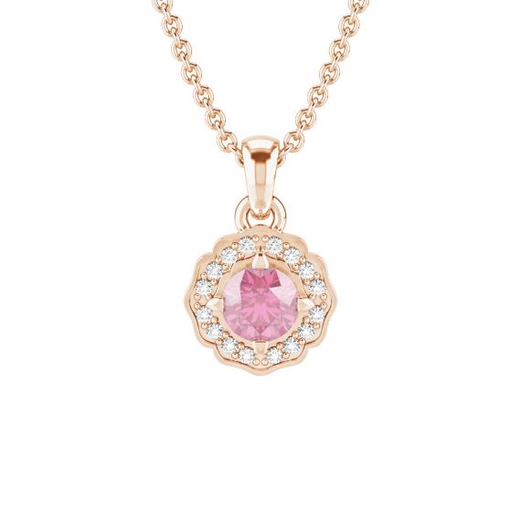 Pendentif Fleur Belle en Or Rose 18 cts Tourmaline et Diamant 1