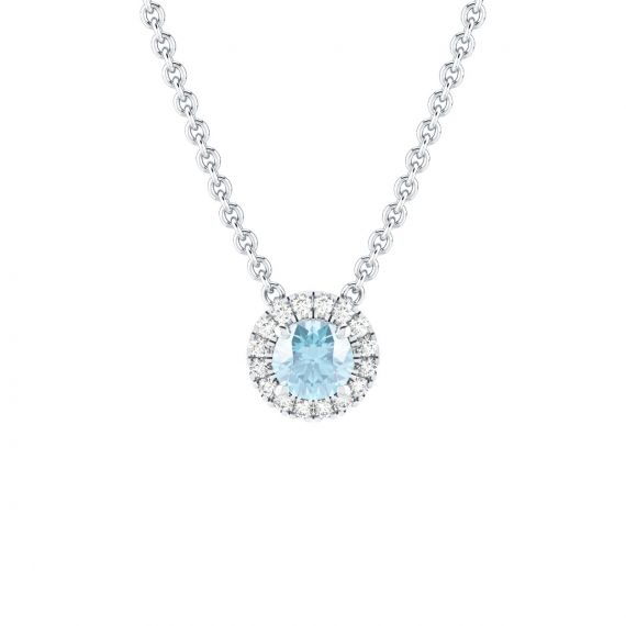 Collier Halo Grace en Argent Aigue Marine et Diamant 1