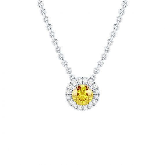 Collier Halo Grace en Or Blanc 18 cts Citrine et Diamant 1