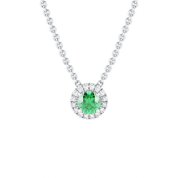 Collier Halo Grace en Or Blanc 18 cts Emeraude et Diamant 1