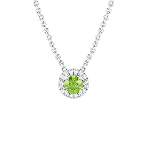 Collier Halo Grace en Or Blanc 18 cts Peridot et Diamant 1