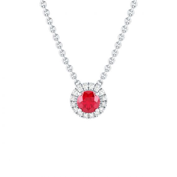 Collier Halo Grace en Or Blanc 18 cts Rubis et Diamant 1