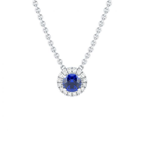 Collier Halo Grace en Or Blanc 18 cts Saphir et Diamant 1