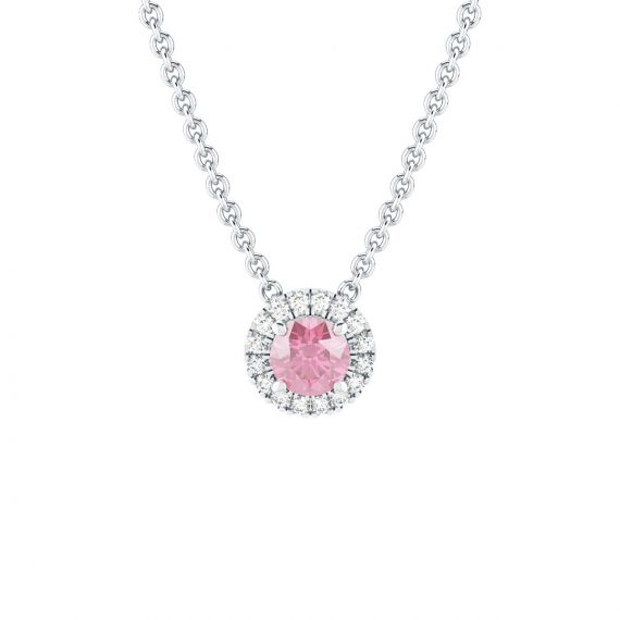 Collier Halo Grace en Or Blanc 18 cts Tourmaline et Diamant 1