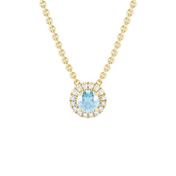 Collier Halo Grace en Or Jaune 18 cts Aigue Marine et Diamant 1