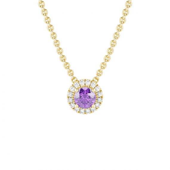 Collier Halo Grace en Or Jaune 18 cts Améthyste et Diamant 1