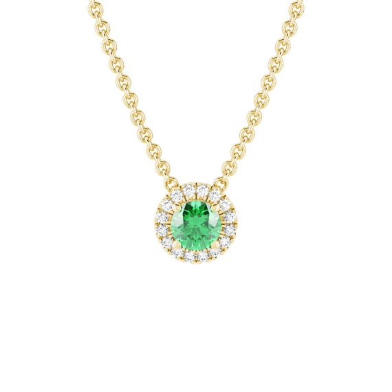 Collier Halo Grace en Or Jaune 18 cts Emeraude et Diamant 1