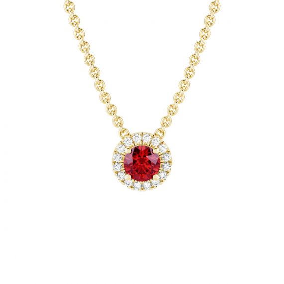 Collier Halo Grace en Or Jaune 18 cts Grenat et Diamant 1