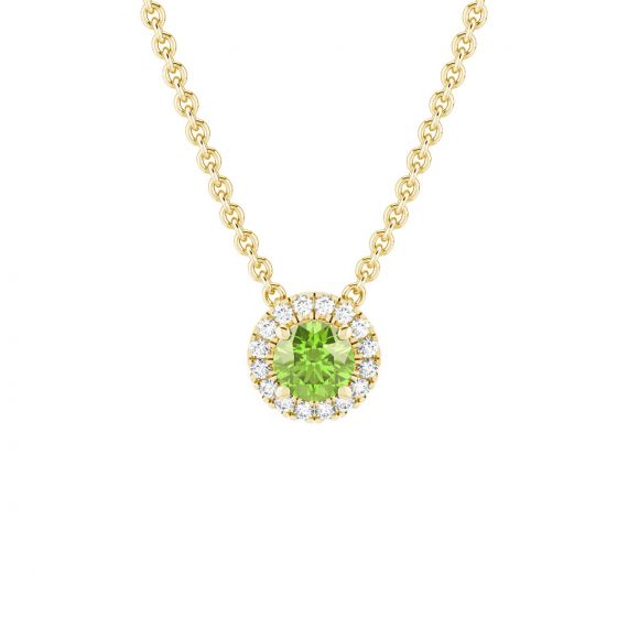 Collier Halo Grace en Or Jaune 18 cts Peridot et Diamant 1