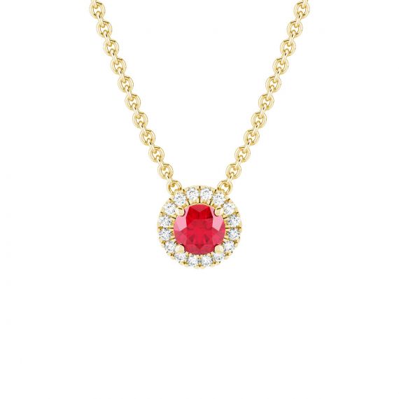 Collier Halo Grace en Or Jaune 18 cts Rubis et Diamant 1