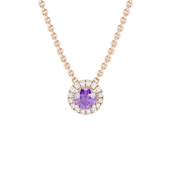 Collier Halo Grace en Or Rose 18 cts Améthyste et Diamant 1