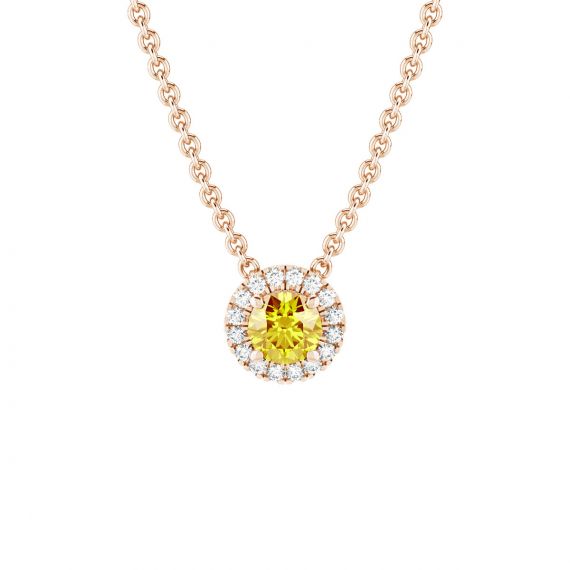 Collier Halo Grace en Or Rose 18 cts Citrine et Diamant 1