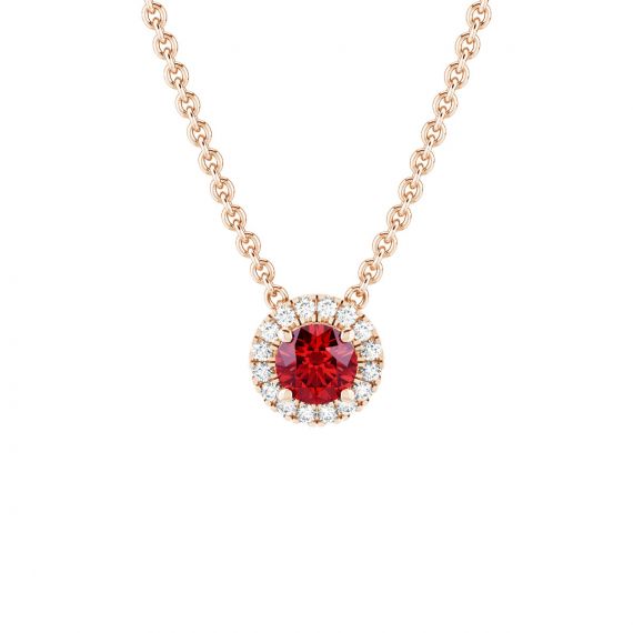 Collier Halo Grace en Or Rose 18 cts Grenat et Diamant 1