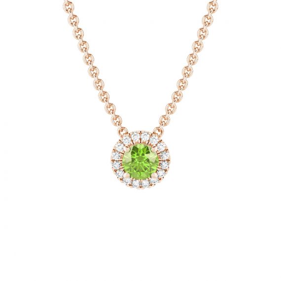 Collier Halo Grace en Or Rose 18 cts Peridot et Diamant 1