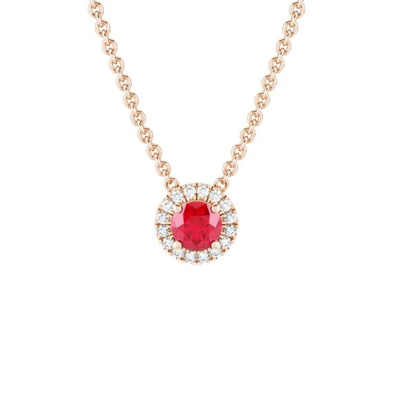 Collier Halo Grace en Or Rose 18 cts Rubis et Diamant 1