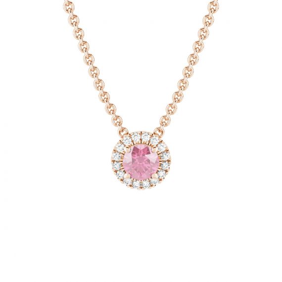 Collier Halo Grace en Or Rose 18 cts Tourmaline et Diamant 1