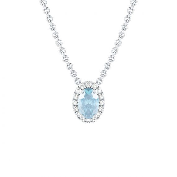 Collier Halo Grace Ovale en Argent Aigue Marine et Diamant 1