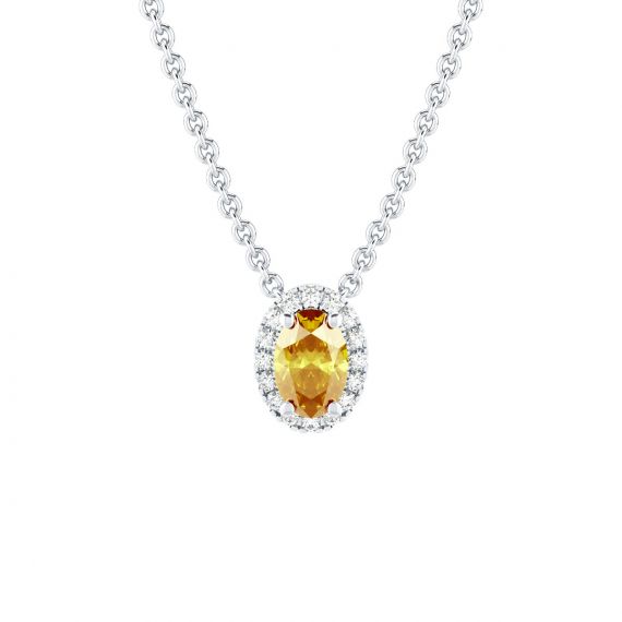 Collier Halo Grace Ovale en Or Blanc 18 cts Citrine et Diamant 1