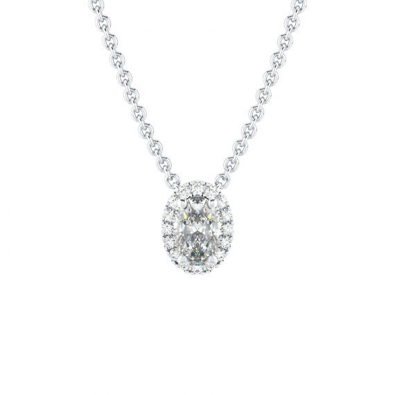 Collier Halo Grace Ovale en Or Blanc 18 cts  Diamant 1