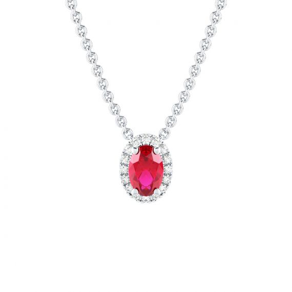 Collier Halo Grace Ovale en Or Blanc 18 cts Rubis et Diamant 1