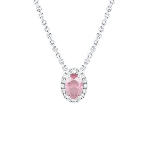 Collier Halo Grace Ovale en Or Blanc 18 cts Tourmaline et Diamant 1