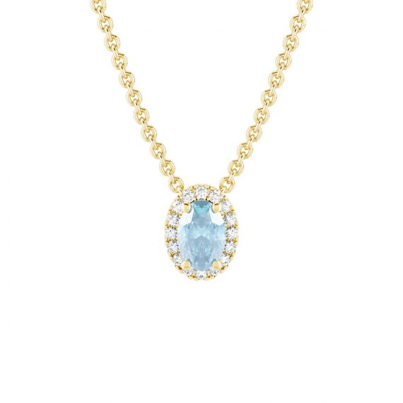 Collier Halo Grace Ovale en Or Jaune 18 cts Aigue Marine et Diamant 1