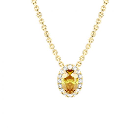 Collier Halo Grace Ovale en Or Jaune 18 cts Citrine et Diamant 1