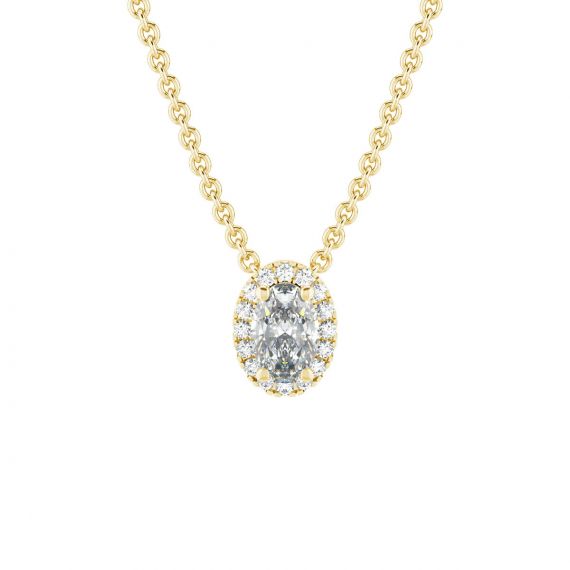 Collier Halo Grace Ovale en Or Jaune 18 cts Diamant 1