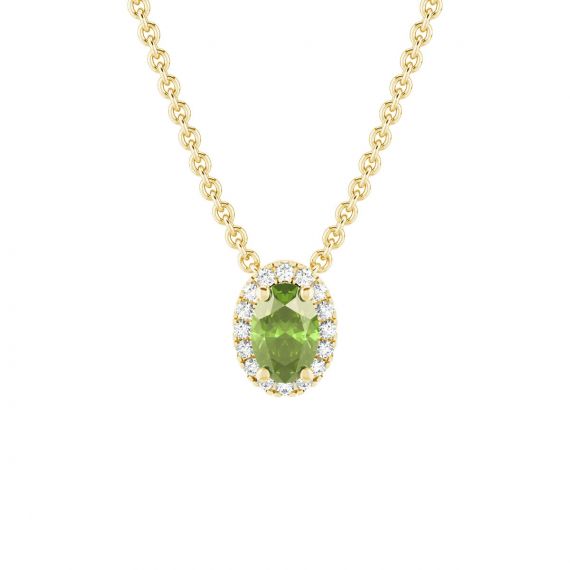 Collier Halo Grace Ovale en Or Jaune 18 cts Peridot et Diamant 1