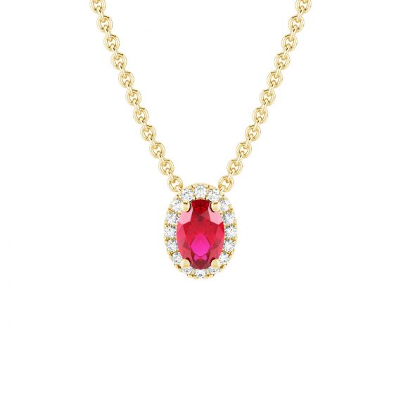 Collier Halo Grace Ovale en Or Jaune 18 cts Rubis et Diamant 1