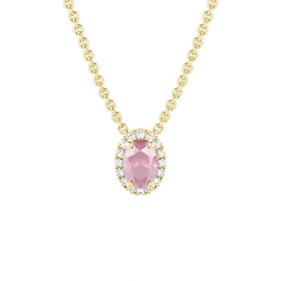 Collier Halo Grace Ovale en Or Jaune 18 cts Tourmaline et Diamant 1