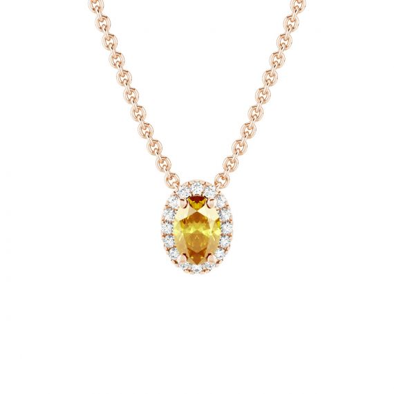 Collier Halo Grace Ovale en Or Rose 18 cts Citrine et Diamant 1