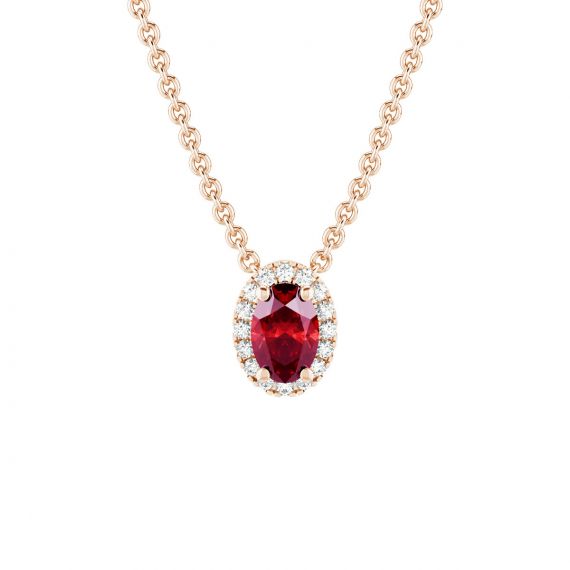 Collier Halo Grace Ovale en Or Rose 18 cts Grenat et Diamant 1