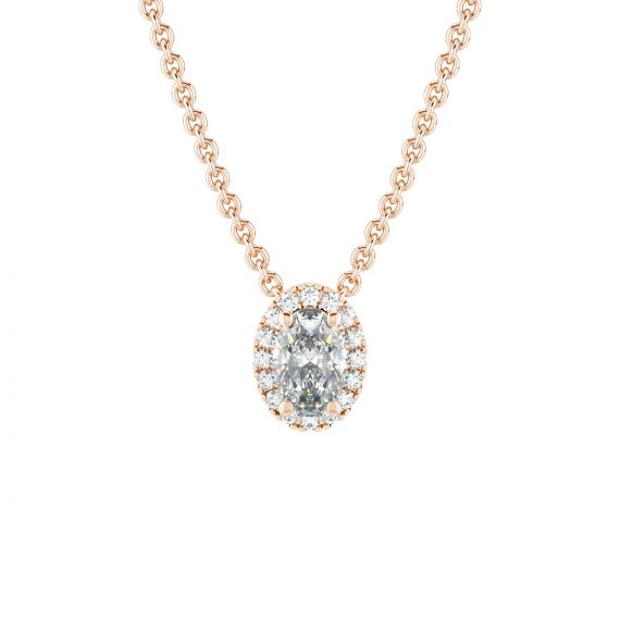 Collier Halo Grace Ovale en Or Rose 18 cts Moissanite 1