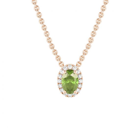 Collier Halo Grace Ovale en Or Rose 18 cts Peridot et Diamant 1